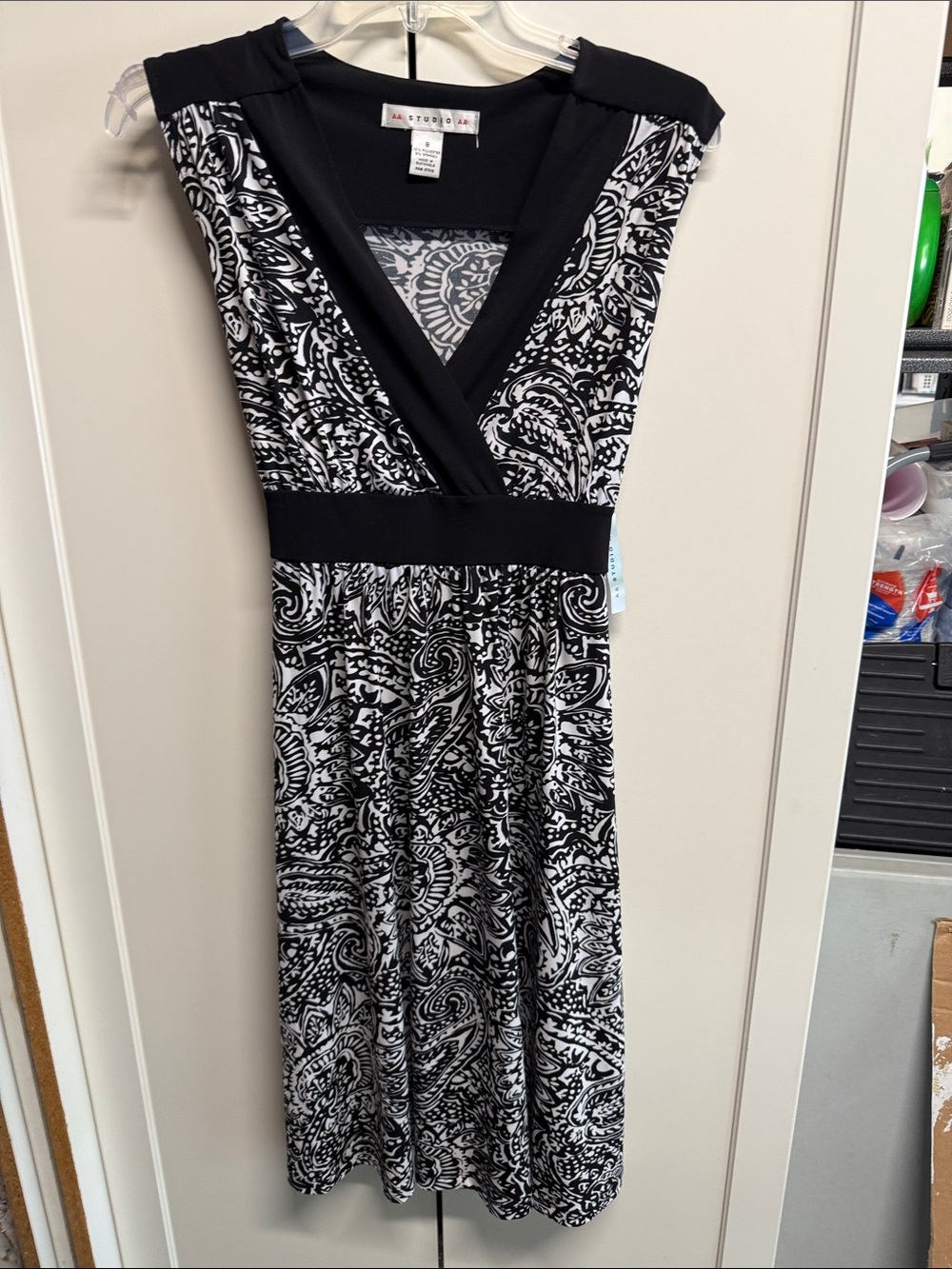 Studio M Black & White Paisley Wrap Midi Dress
